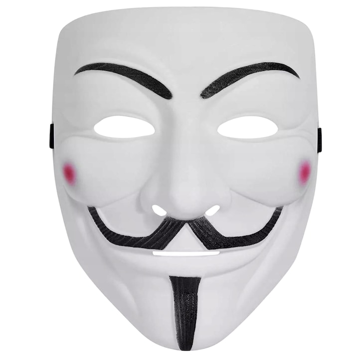Masca Din Latex, Guy Fawkes, V For Vendetta, Perfecta Pentru Halloween, 21.5 Cm X 17 Cm, Alb/Negru, Universal