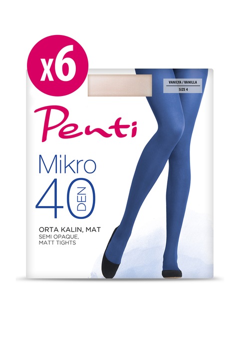 Set 6 perechi dresuri Penti Mikro 40, Mat, 40 DEN, Ecru/Vanilie