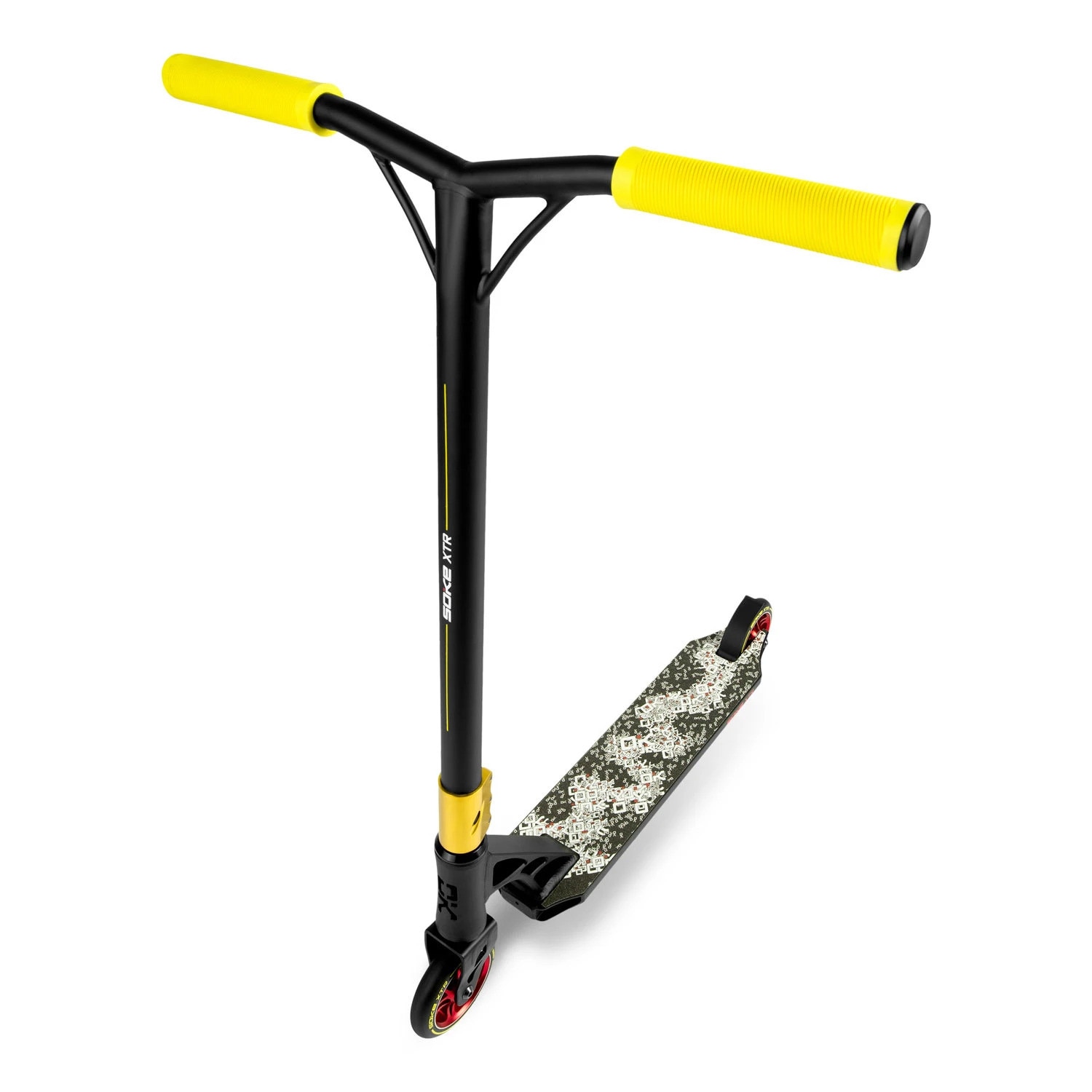 Trotineta Soke XTR, cadru si ghidon cu structura rezistenta, negru/galben, roti de 110mm, rulment ABEC 9, 85 x 68.5 cm