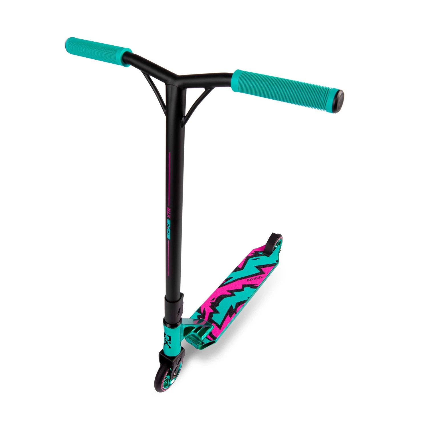 Trotineta Soke XTR, cadru si ghidon cu structura rezistenta, albastru/roz, roti de 110mm, rulment ABEC 9, 85 x 68.5 cm