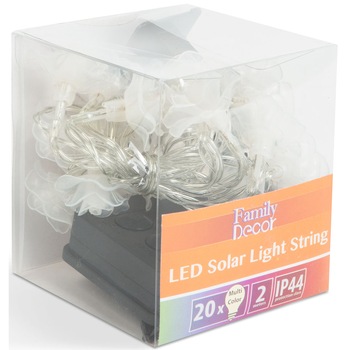 Lampa solara LED SunShine 58218B, model floare, acumulator 1.2 V Ni-MH, 600 mAh, IP44, 20 LED, 2.3 m, lumina colorata Lampa solara LED SunShine 58218B, model floare, acumulator 1.2 V Ni-MH, 600 mAh, IP44, 20 LED, 2.3 m, lumina colorata