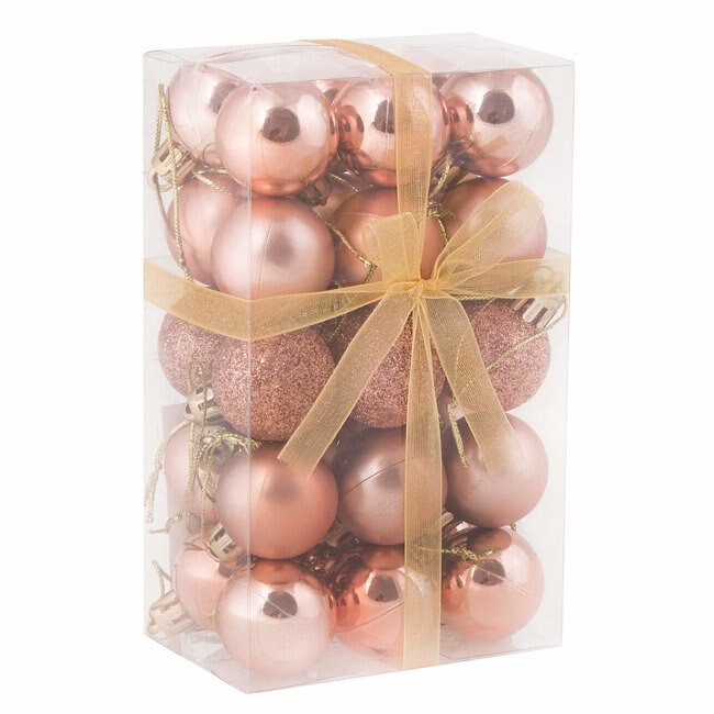 Set 30 globuri de Craciun aramiu, 3 cm, diverse texturi