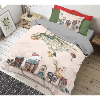 Set Lenjerie pat 1 persoana, bumbac 100% ranforce, 180 x 240cm, 3 piese, Club Cotton, Craciun Zoe Set Lenjerie pat 1 persoana, bumbac 100% ranforce, 180 x 240cm, 3 piese, Club Cotton, Craciun Zoe