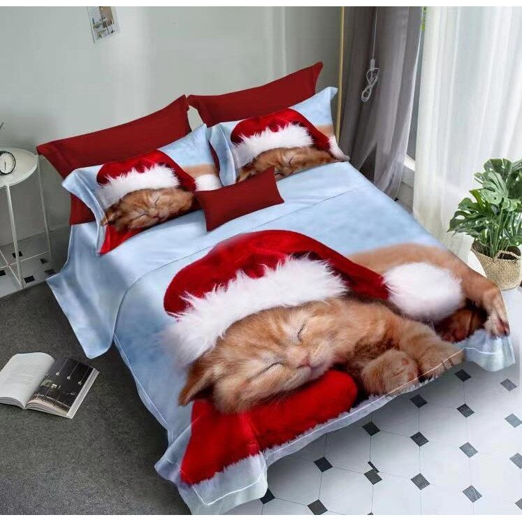 Set Lenjerie Craciun 3D finet 6 piese, 220 x 240 cm, Pucioasa, Pisica