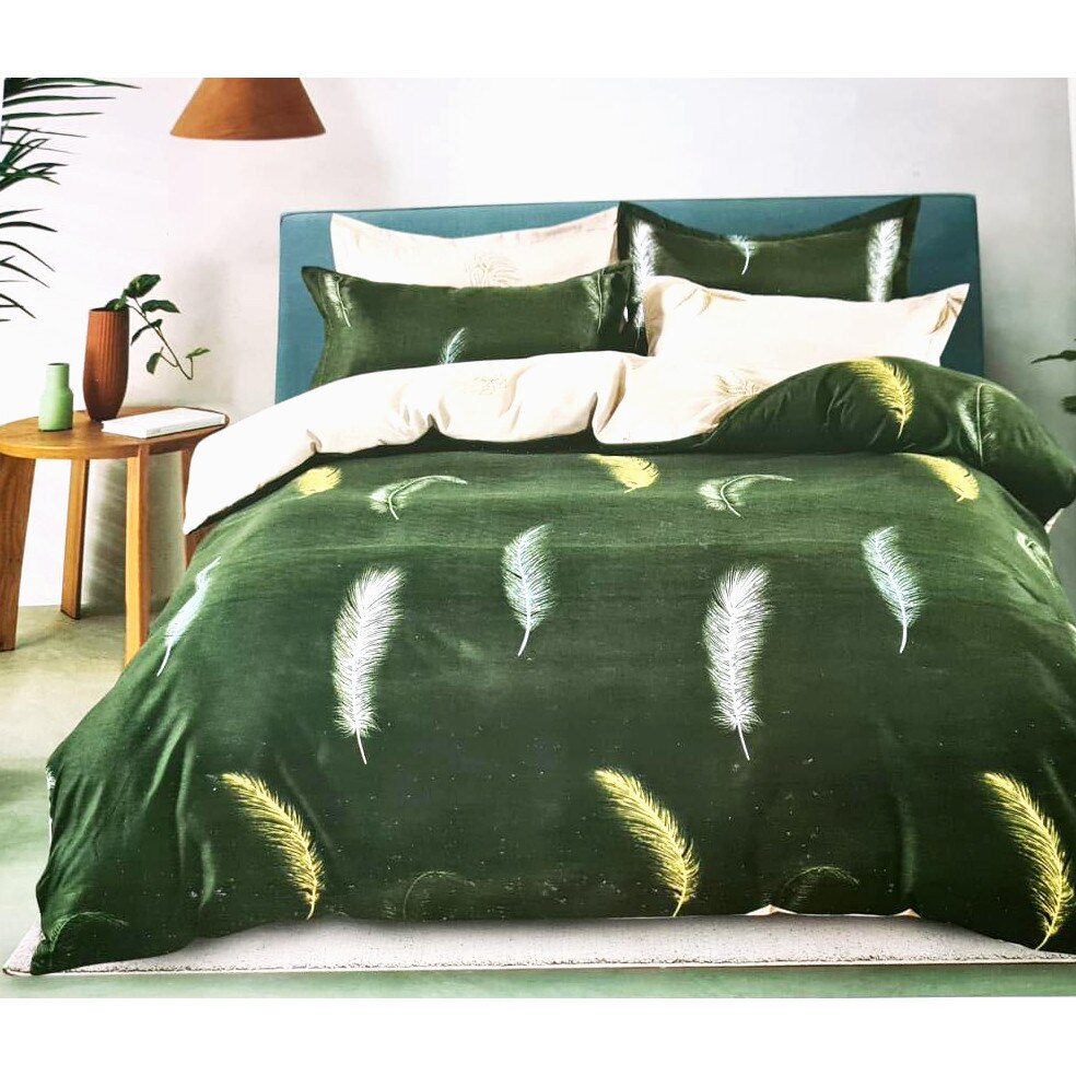 Set lenjerie de pat, Pucioasa, 2 persoane, 6 piese, bumbac, verde