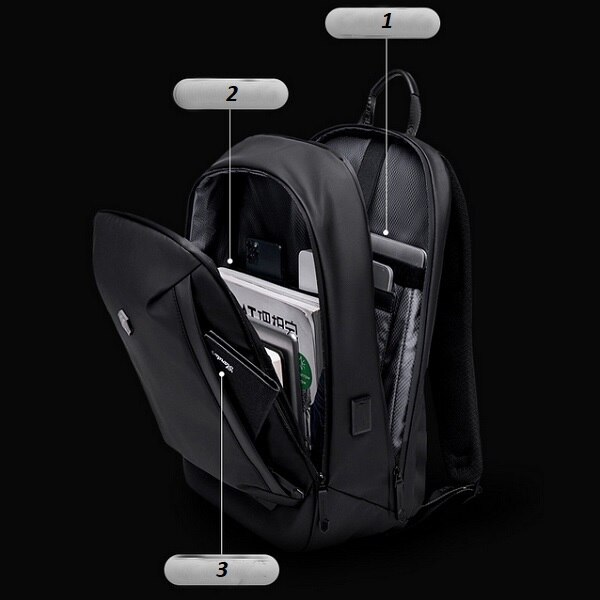 Rucsac laptop Business-Travel Arctic Hunter, impermeabil, port USB, 15.6", negru, model AHB443