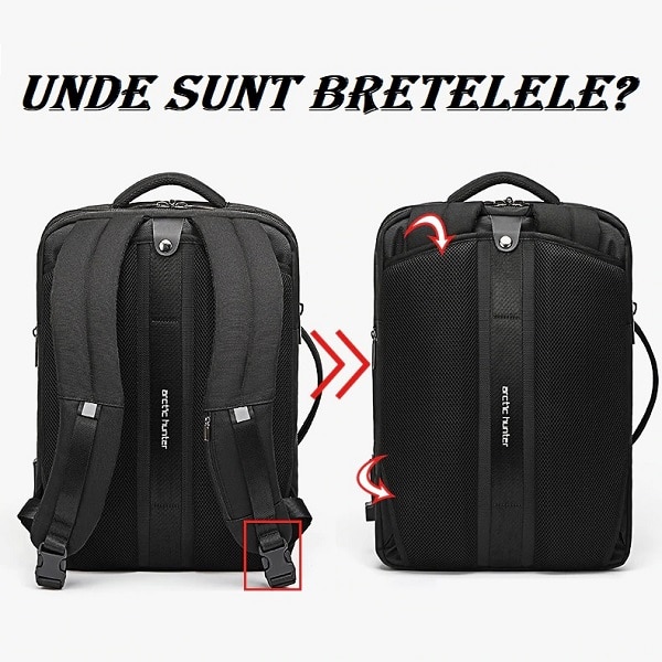 Rucsac laptop Business-Travel Arctic Hunter, impermeabil, port USB, 15.6", negru, model AHB345