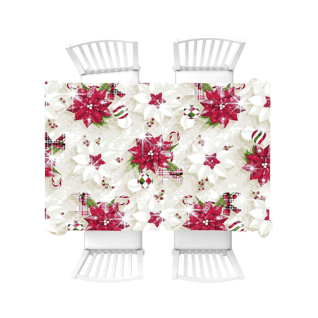 Fata de masa Valentini Bianco, cu motive de Craciun, model Spirit , dimensiune 150x270cm