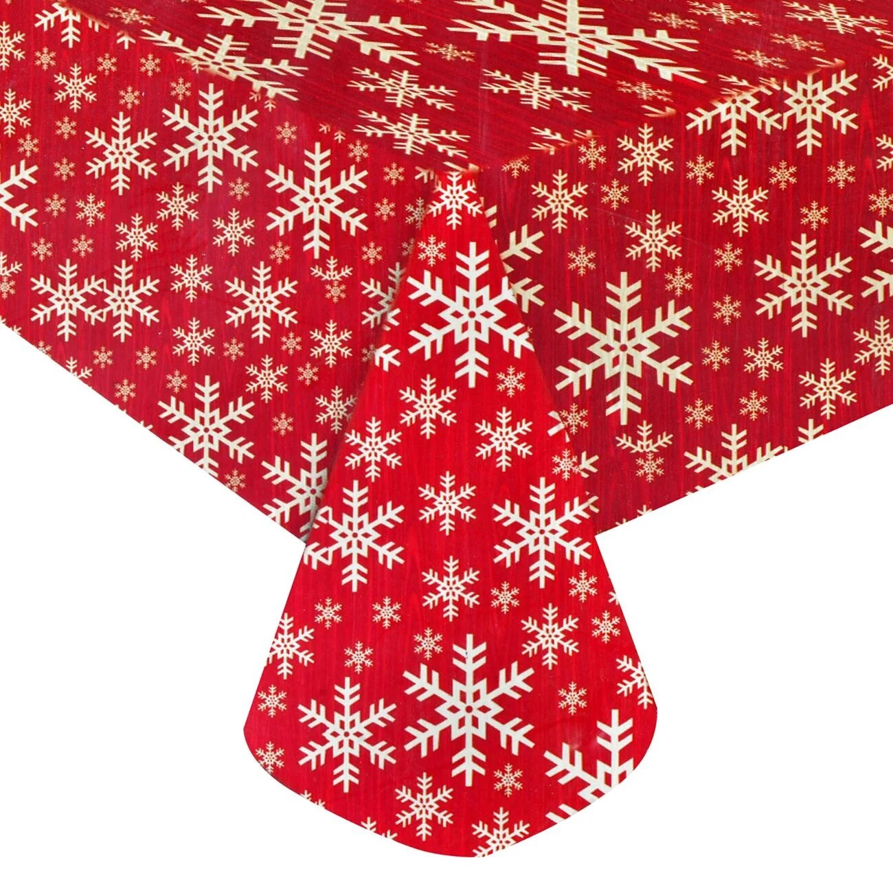 Fata de masa, model pentru Craciun, fulgi de nea, Alb/Rosu, PEVA, 170x130 cm