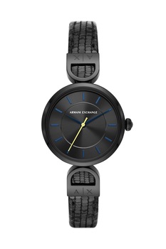 ARMANI EXCHANGE, Ceas quartz de otel inoxidabil cu o curea de piele, Negru ARMANI EXCHANGE, Ceas quartz de otel inoxidabil cu o curea de piele, Negru