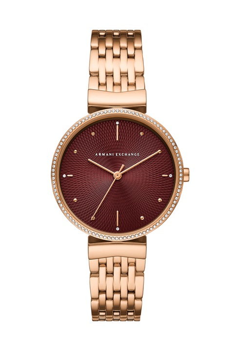 ARMANI EXCHANGE, Ceas quartz cu trei indicatori decorat cu cristale, Roz auriu