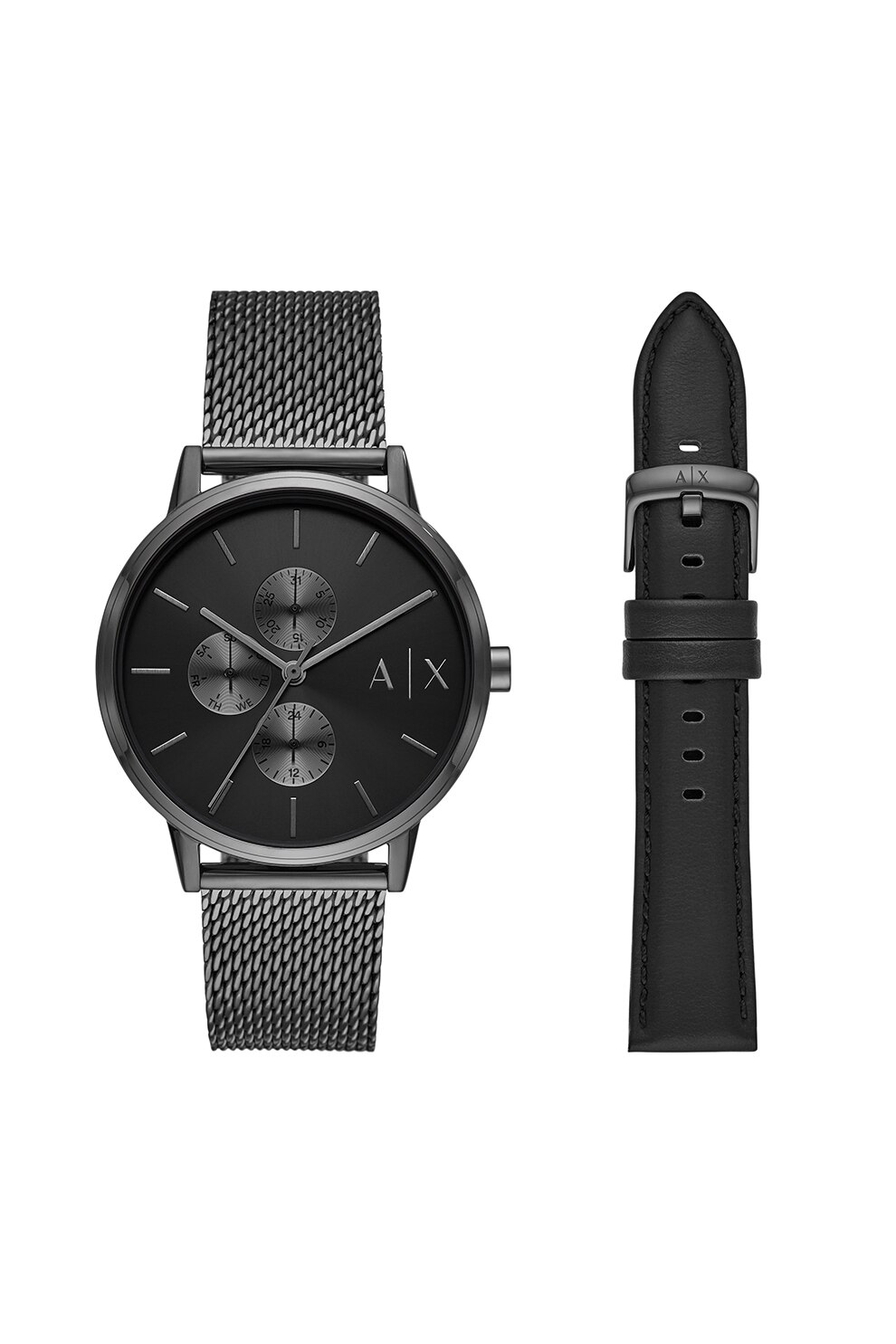 ARMANI EXCHANGE, Ceas quartz cu o curea intersanjabila, gri antracit, negru