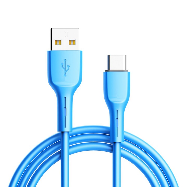 Type C USB QC 3.0 USB кабел с функция за бързо зареждане 2.4A, 1m син издръжлив силикон