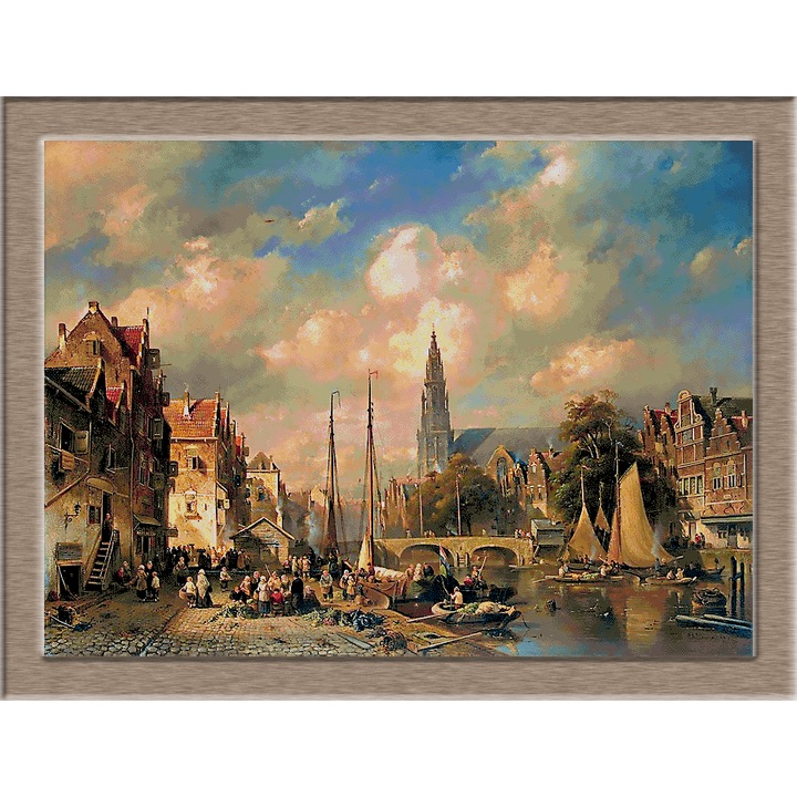 Gobelin színtáblázattal és tűkészlettel Charles Henri Joseph Leickert Városi táj KRIF, vászon 10 öltés/cm 54 szín