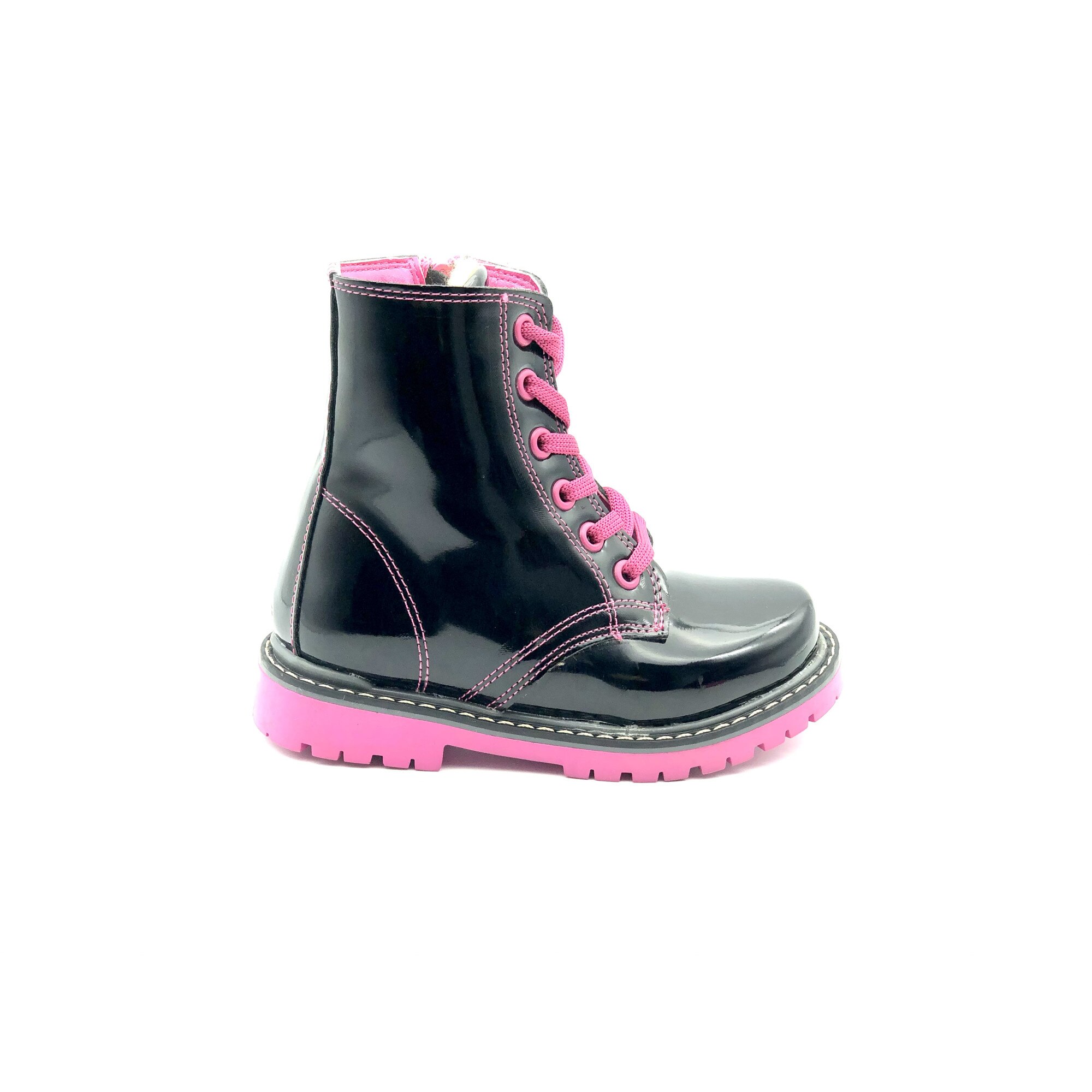 Ghete copii Sibel Bebe EVO664, ortopedice, piele ecologica lacuita, imblanite,Negru, Negru-Roz