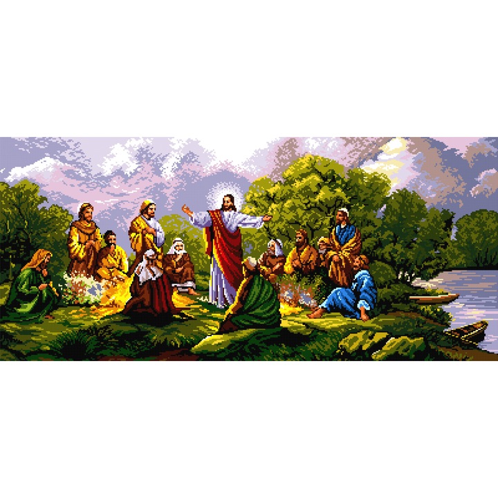 Goblen In gradina , Hudemas , kit imprimat pe panza , cu fire mouline 18x40cm