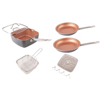 Set 3 tigai si vas de gatit la abur cu suport si cos pentru prajit Grunberg, aluminiu , antiaderent cu titan si ceramica GR6974/6950 Set 3 tigai si vas de gatit la abur cu suport si cos pentru prajit Grunberg, aluminiu , antiaderent cu titan si ceramica GR6974/6950