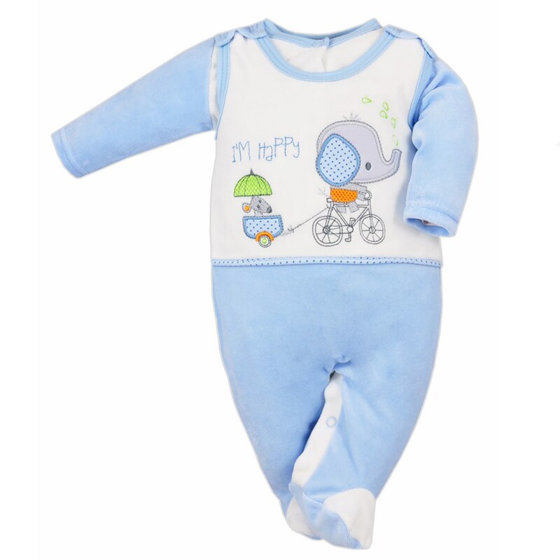 Compleu 2 piese salopeta si bluza pentru baieti Koala Slon Na Rowerku 3560-80, Albastru 80 CM