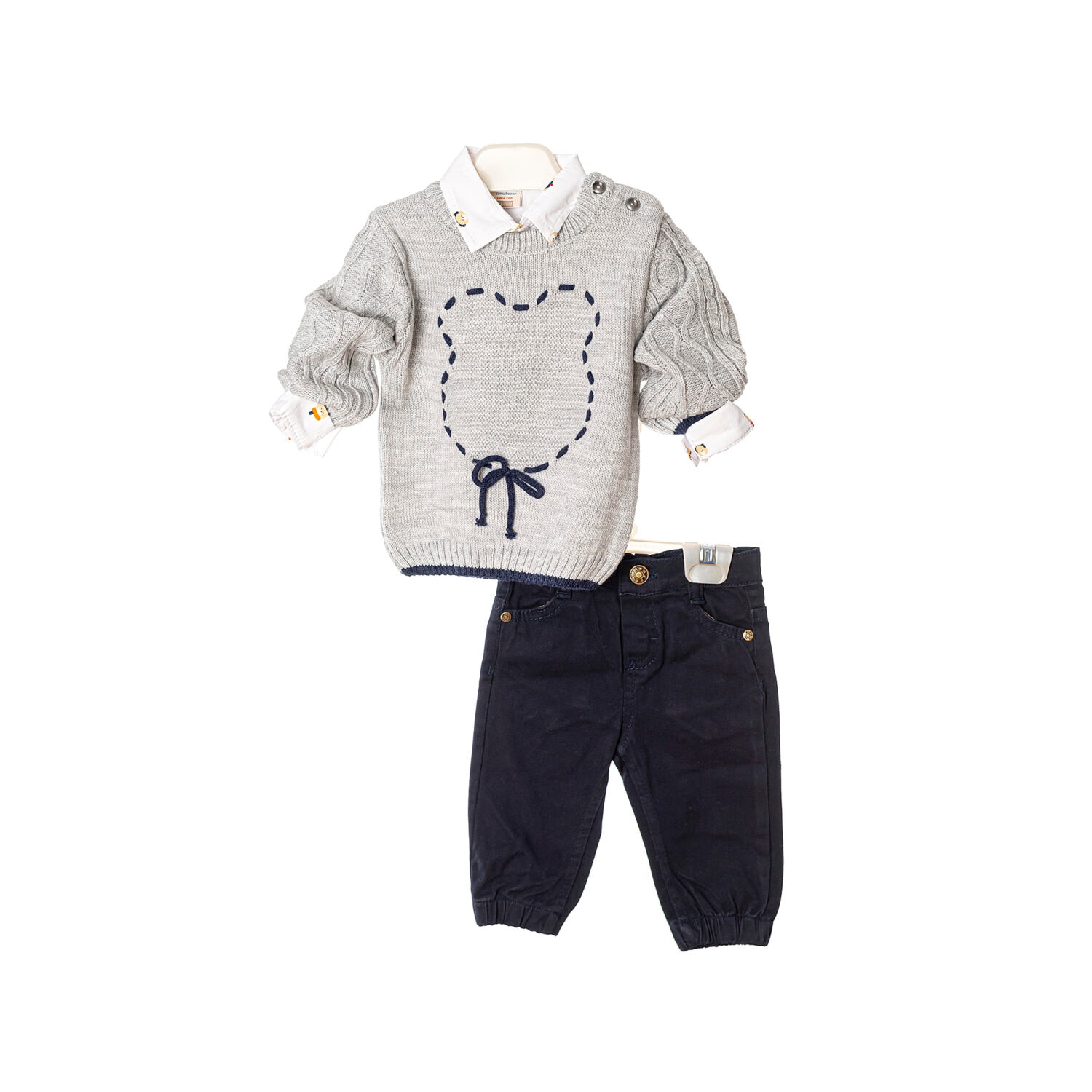 Set pulover camasa pantalon Little Bear, Gri/Maro