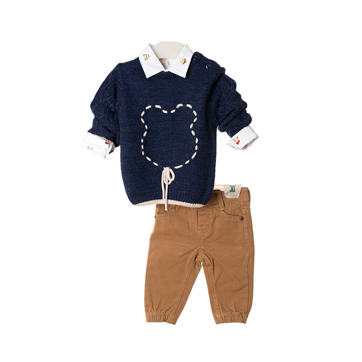 Set pulover camasa pantalon Little Bear, Bluemarin/Maro