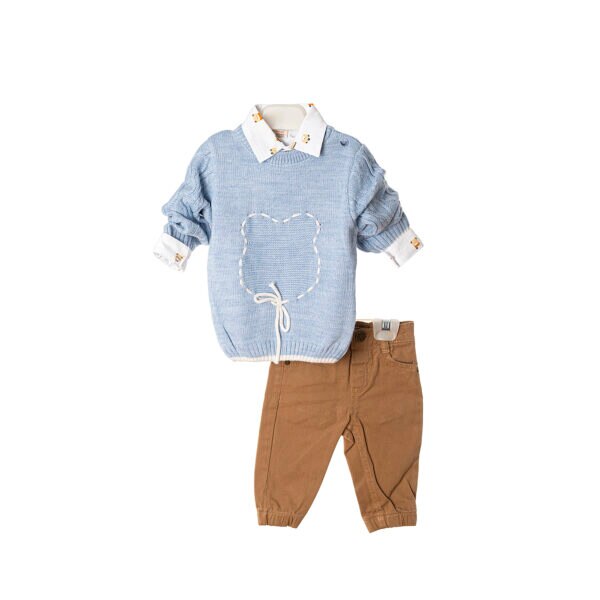 Set pulover camasa pantalon Little Bear, Albastru/Maro