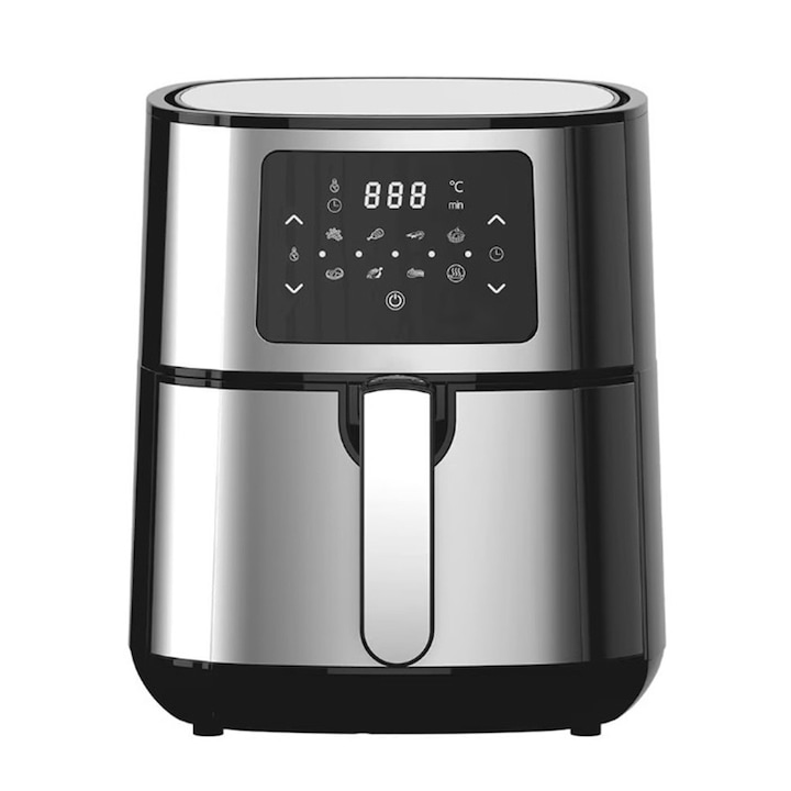 Forró levegős sütő Rosberg Premium RP51980M, 1400 W, 4,2 liter, időzítő 60 perc, 8 program, Inox
