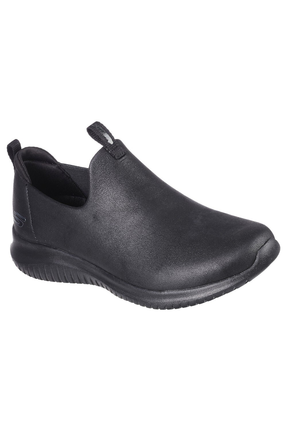 black leather slip on skechers
