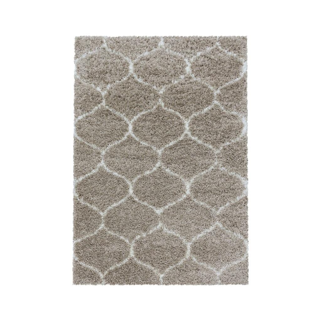 Covor modern cu fir lung Shaggy Salsa 3201, 60x110 cm, 100% polipropilena,gramaj , 2200g/mp, inaltime fir 3 cm , model mozaic, culoare bej
