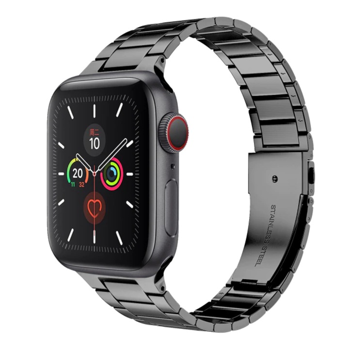 Curea Metalica pentru Apple Watch, MTP, 3 Lynk Metal Loop, Compatibila cu Apple Watch 1/2/3/4/5/6, Model Slim, Super Usor, Gray, 40 mm