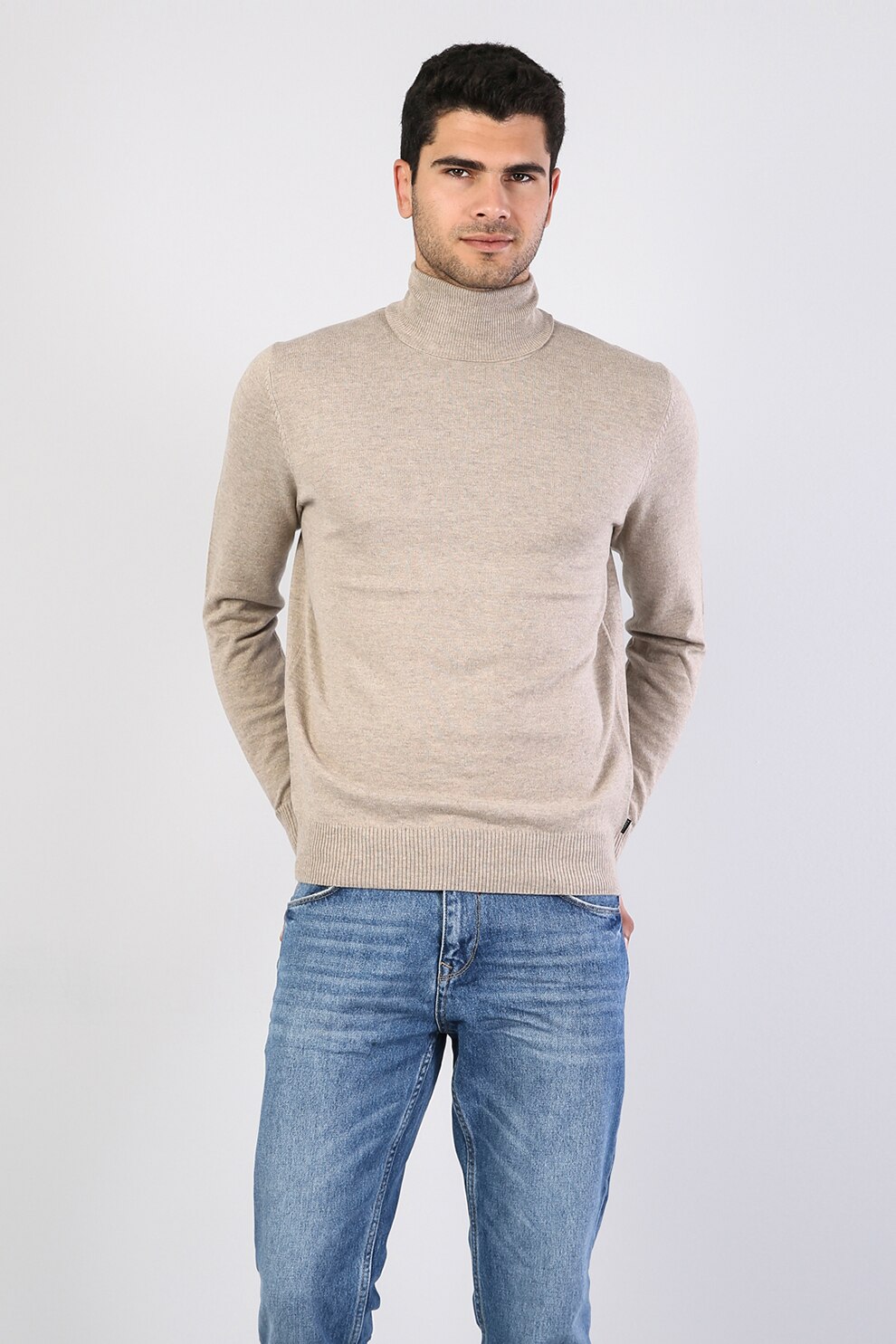 COLIN'S, Pulover din amestec de lana cu guler inalt, Maro nisip