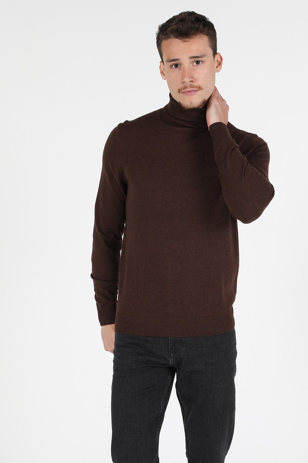COLIN'S, Pulover din amestec de lana cu guler inalt, Maro inchis