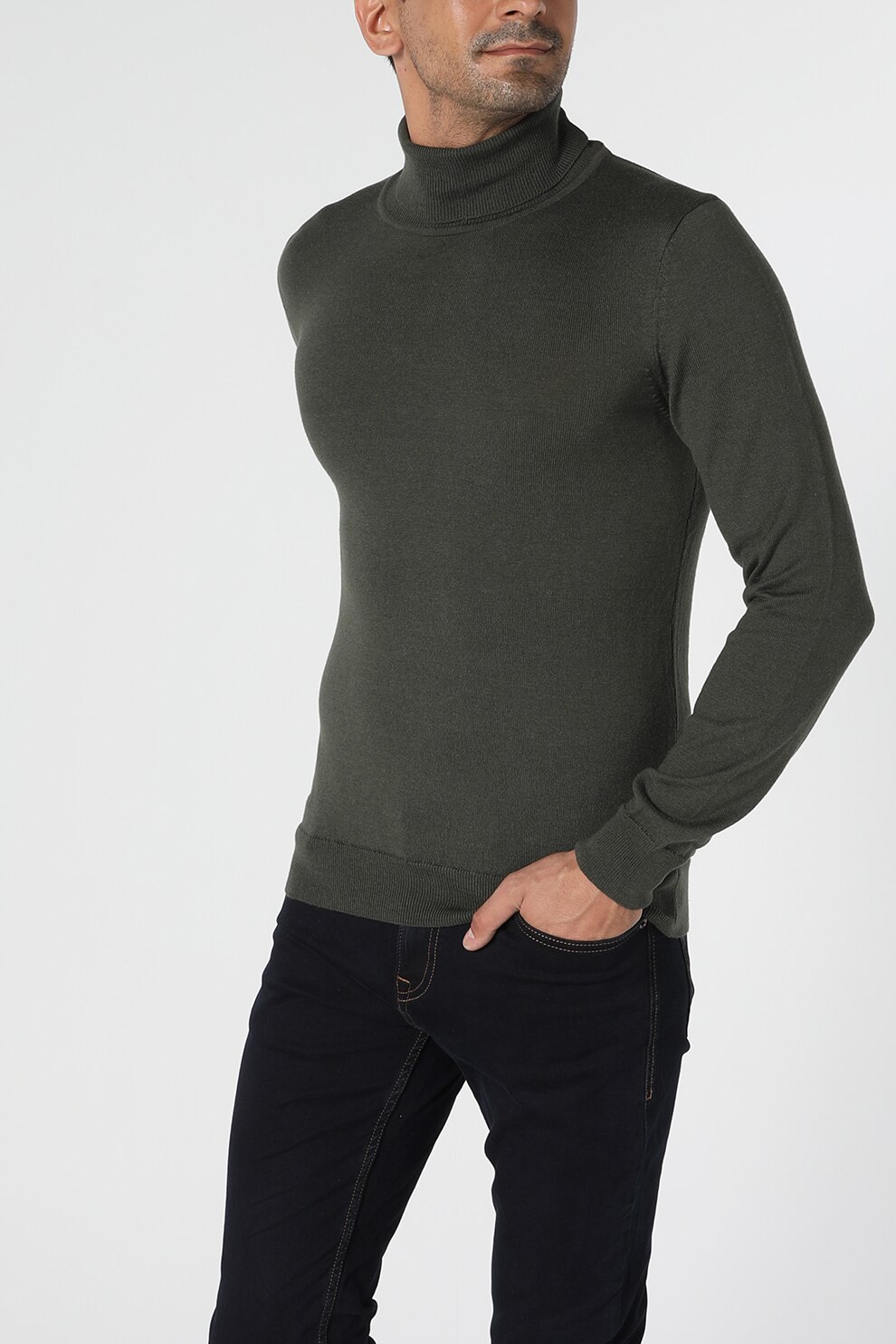 COLIN'S, Pulover din amestec de lana cu guler inalt, Gri inchis