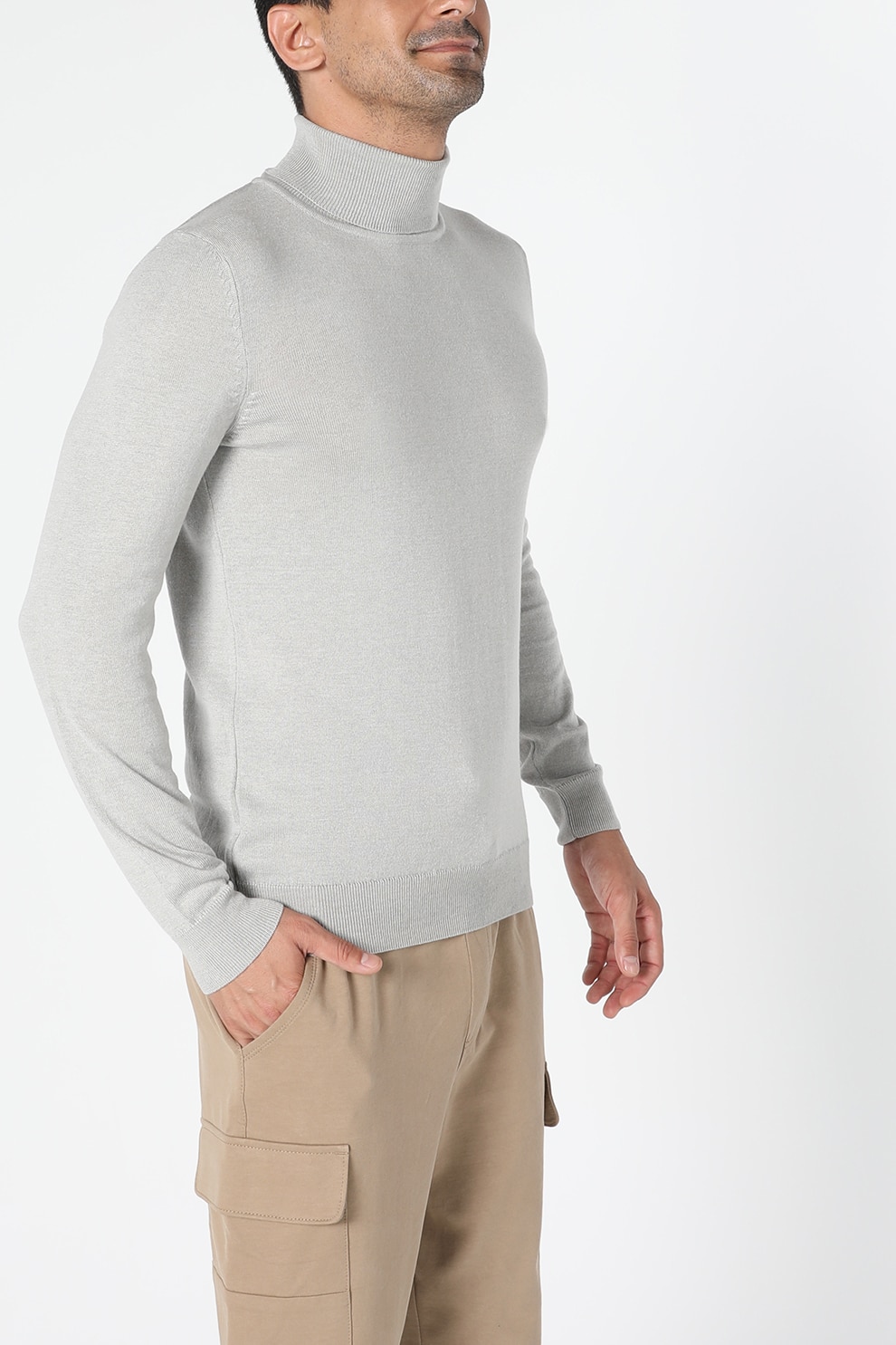 COLIN'S, Pulover din amestec de lana cu guler inalt, Gri deschis melange