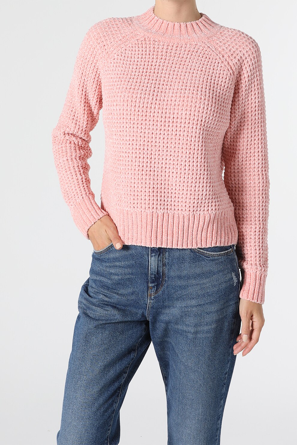 COLIN'S, Pulover cu decolteu la baza gatului si aspect texturat, Roz