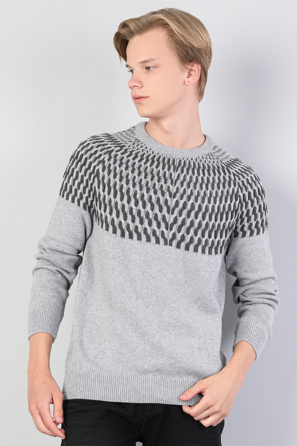 COLIN'S, Pulover de bumbac cu maneci raglan, Gri cenusa, S