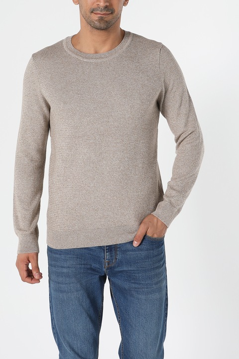 COLIN'S, Pulover regular fit cu decolteu la baza gatului, Maro nisip