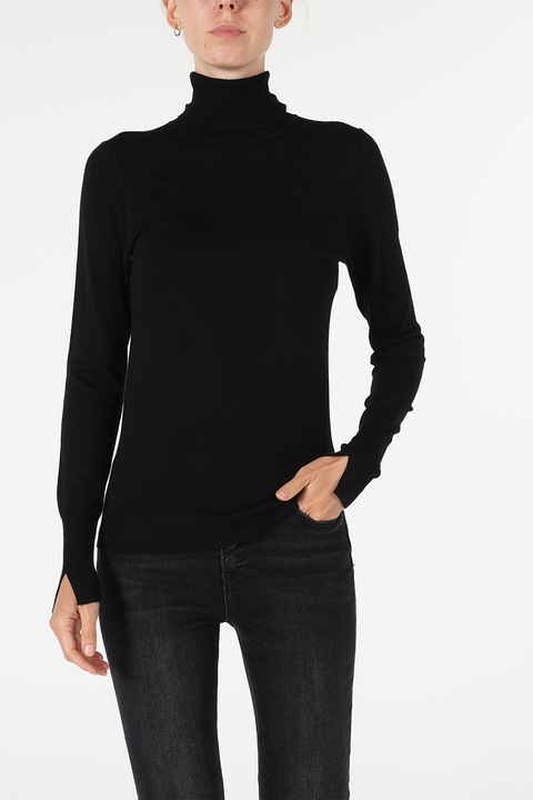 COLIN'S, Pulover slim fit cu guler inalt, Negru