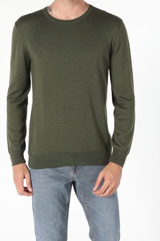 COLIN'S, Pulover tricotat fin cu decolteu la baza gatului, Verde feriga COLIN'S, Pulover tricotat fin cu decolteu la baza gatului, Verde feriga