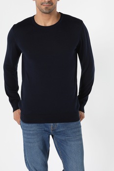 COLIN'S, Pulover tricotat fin cu decolteu la baza gatului, Bleumarin inchis COLIN'S, Pulover tricotat fin cu decolteu la baza gatului, Bleumarin inchis