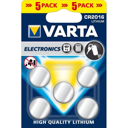 Baterii Varta tip buton CR 2016, 90 mAh, 5 buc