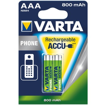 Acumulatori Varta pentru telefoane cordless, AAA, 800 mAh, 2 buc Acumulatori Varta pentru telefoane cordless, AAA, 800 mAh, 2 buc