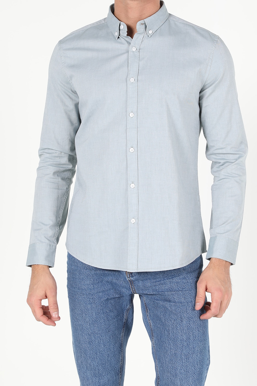 COLIN'S, Camasa slim fit cu guler fixat cu nasturi, Verde deschis