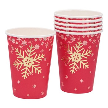 Set 6 pahare din carton, Zola®, rosii cu fulgi, 18 cm Set 6 pahare din carton, Zola®, rosii cu fulgi, 18 cm