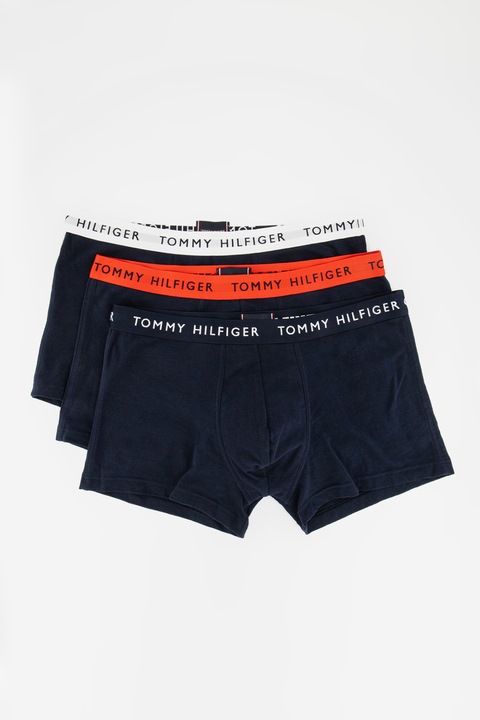Tommy Hilfiger, Set de boxeri din amestec de bumbac cu logo- 3 perechi, Alb/Bleumarin