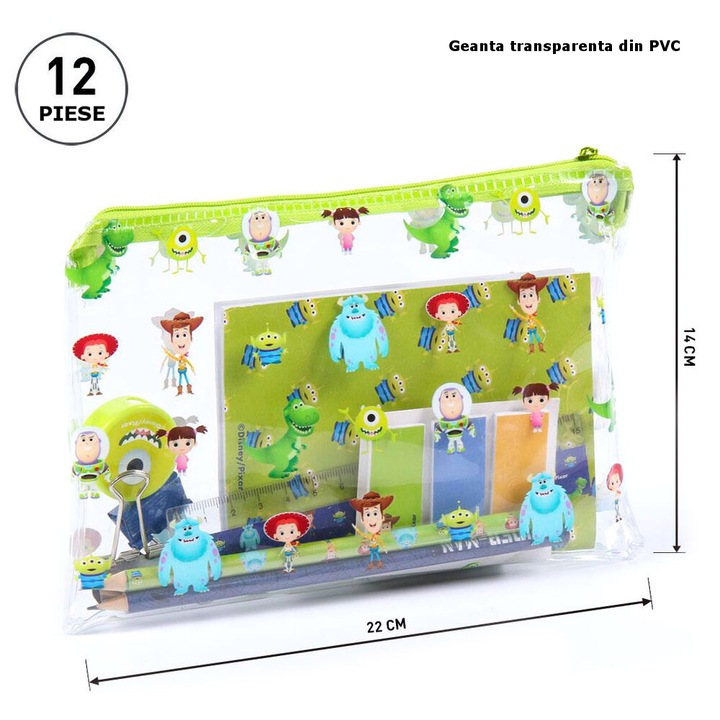 Комплект канцеларски материали Disney Pixar, 12 части