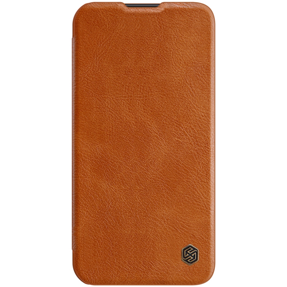 Husa cu protectie camera pentru iPhone 13, flip cover, piele, Maro, KOF-BBL3418