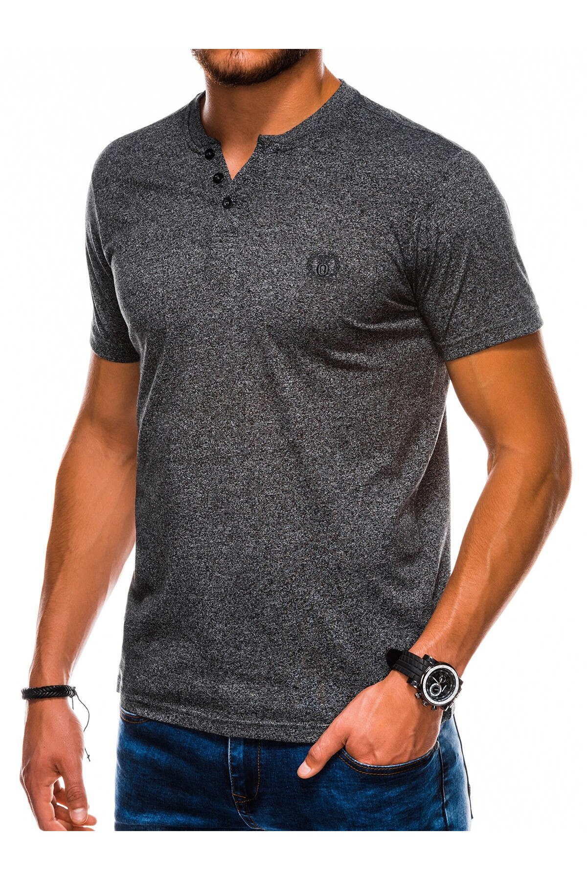 Tricou slim fit barbati S1047 - negru, Negru, S