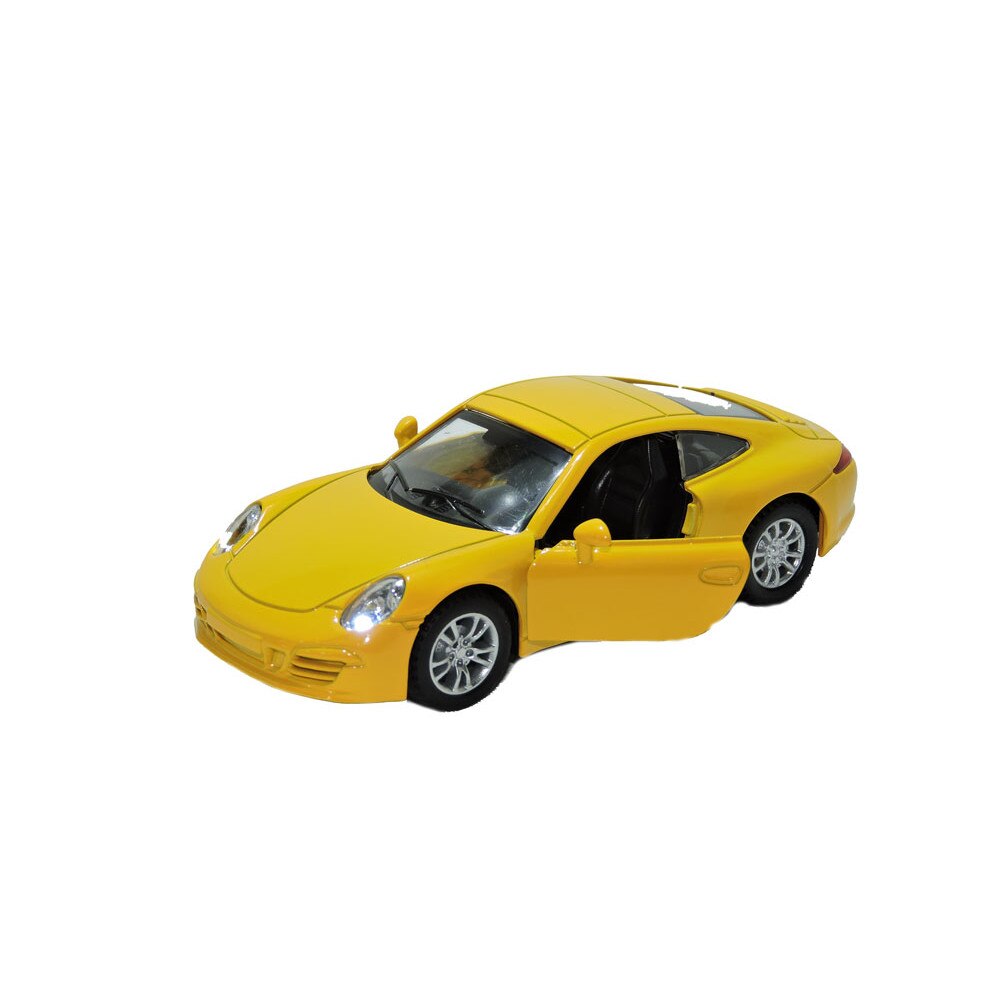 Masinuta metalica Porsche 911, lumini functionale, deschide usile, scara 1:32, galben