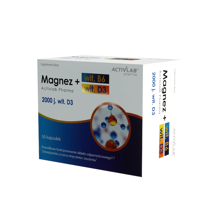 Supliment alimentar Magneziu, B6 si D3, ActivLab Pharma, 2000 UI, 50 capsule