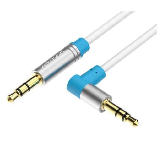 Cablu auxiliar si audio jack 3.5mm rotund cu unghi drept de 90 grade 0.5M Alb